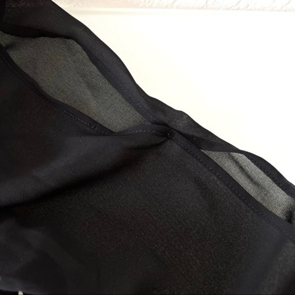 BCX black chiffon ruffle blouse sheer sleeves hidden elastic waist Sz M - Picture 9 of 12